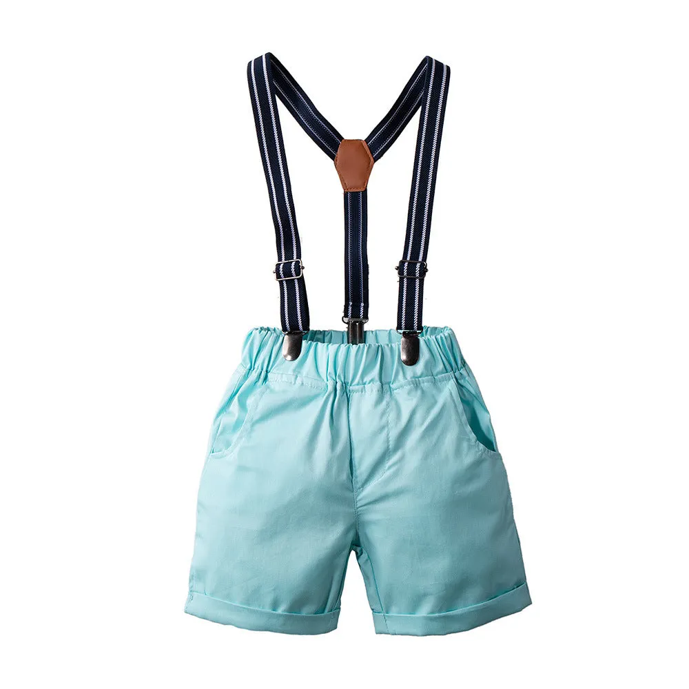 2 Pieces Set Baby Kid Boys Birthday Checked Bow Shirts And Solid Color Rompers Wholesale 230308180