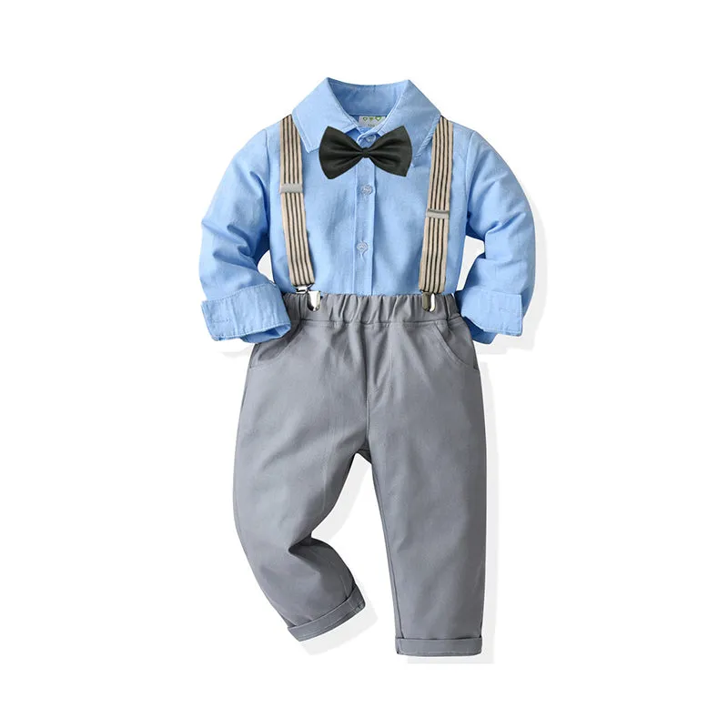2 Pieces Set Baby Kid Boys Birthday Party Solid Color Bow Shirts And Jumpsuits Wholesale 211109212