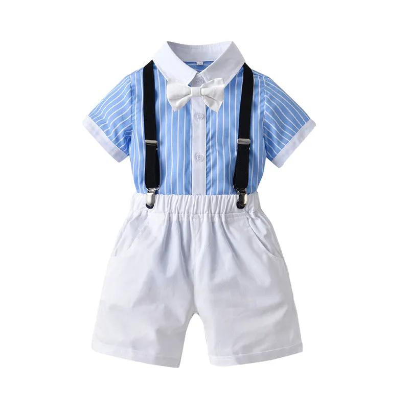 2 Pieces Set Baby Kid Boys Birthday Party Striped Bow Shirts And Solid Color Rompers Wholesale 220531612