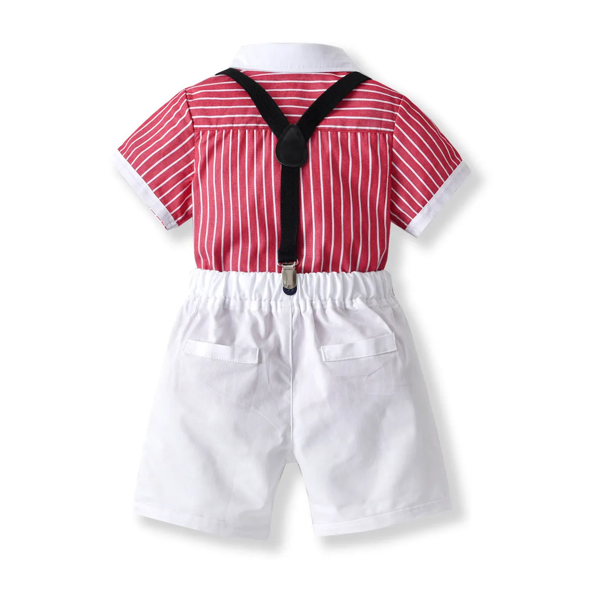 2 Pieces Set Baby Kid Boys Birthday Party Striped Bow Shirts And Solid Color Rompers Wholesale 220531612