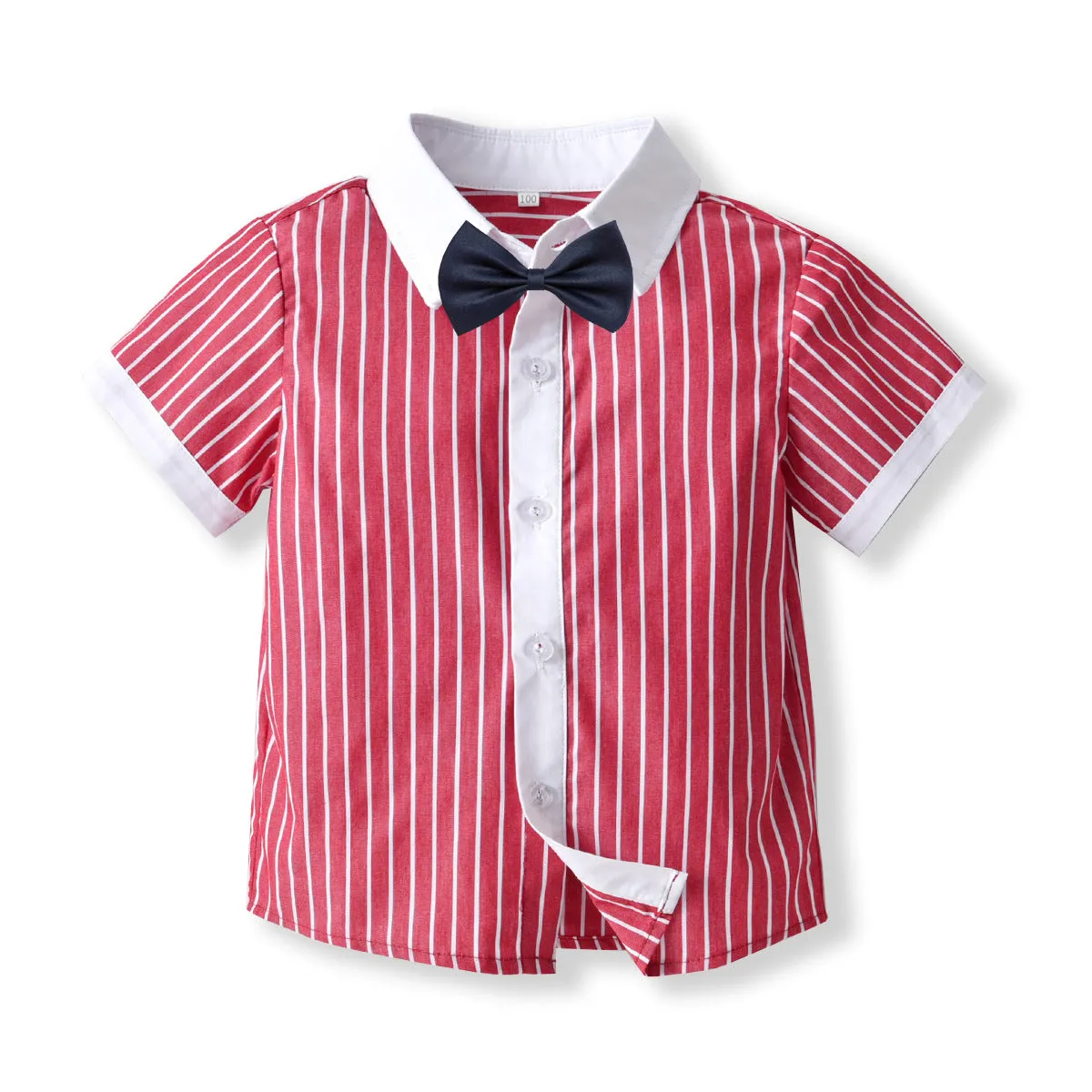 2 Pieces Set Baby Kid Boys Birthday Party Striped Bow Shirts And Solid Color Rompers Wholesale 220531612