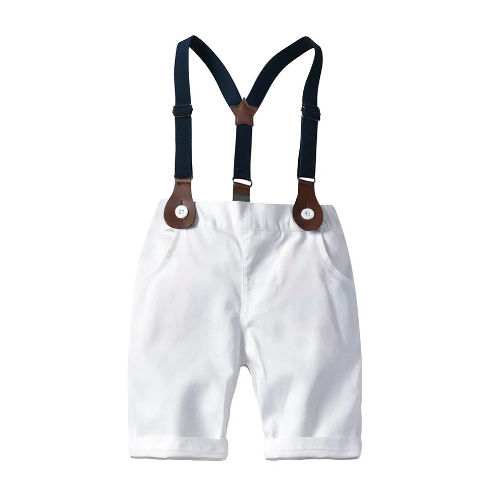 2 Pieces Set Baby Kid Boys Checked Bow Shirts And Solid Color Jumpsuits Suits Wholesale 22040747