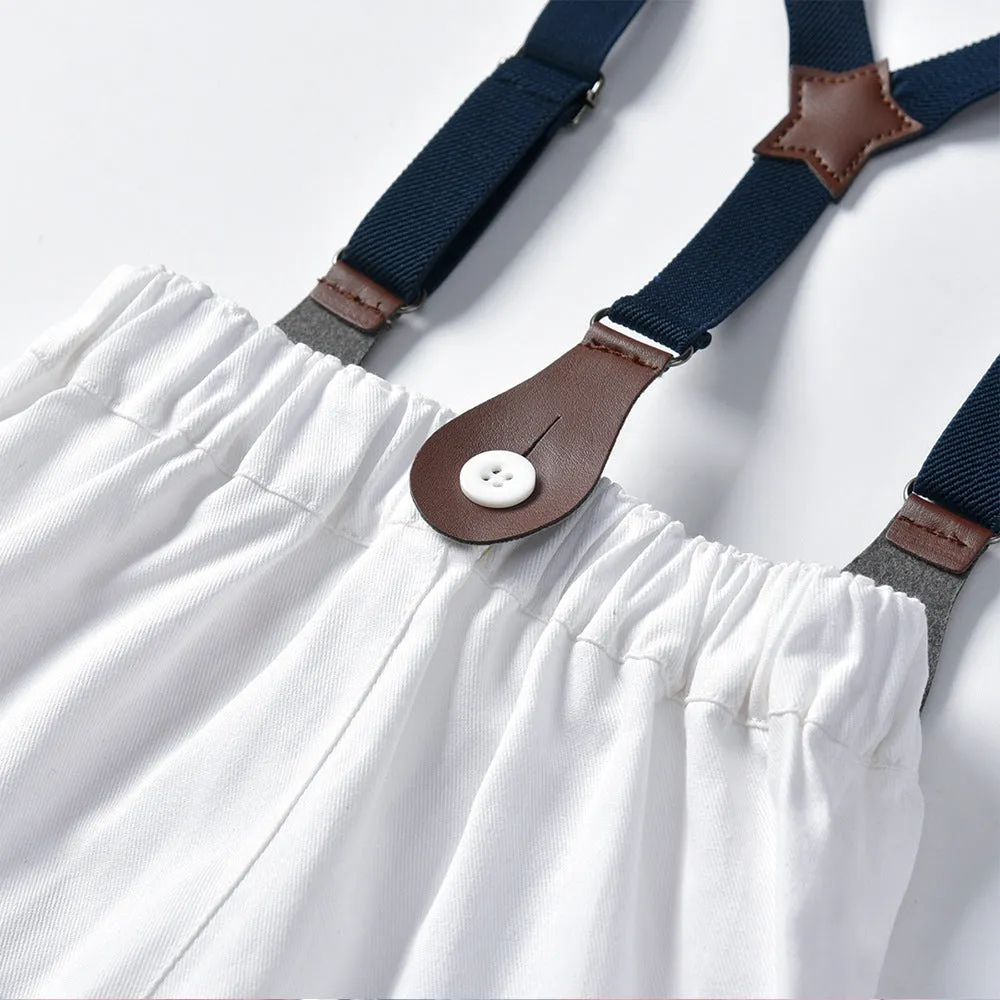 2 Pieces Set Baby Kid Boys Checked Bow Shirts And Solid Color Jumpsuits Suits Wholesale 22040747
