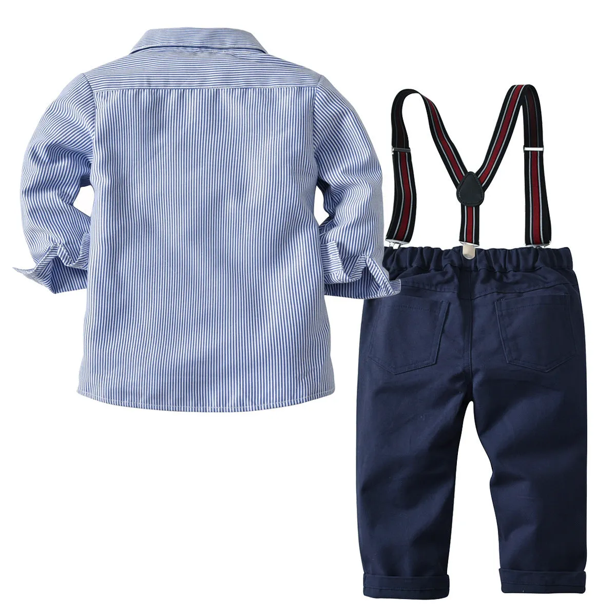 2 Pieces Set Baby Kid Boys Dressy Birthday Party Striped Shirts And Solid Color Jumpsuits Wholesale 22121425