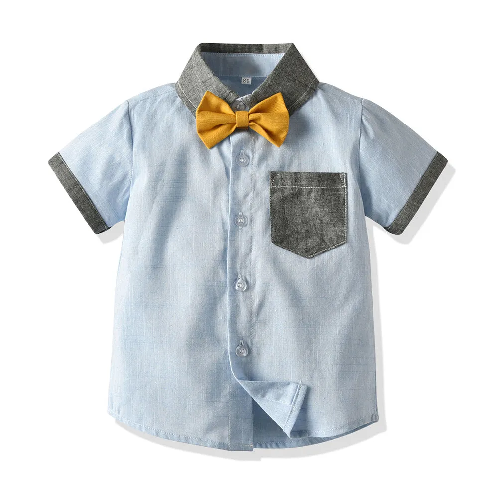 2 Pieces Set Baby Kid Boys Dressy Bow Shirts Suits And Solid Color Rompers Wholesale 22052623