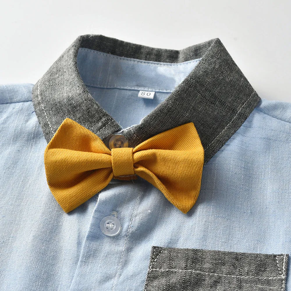 2 Pieces Set Baby Kid Boys Dressy Bow Shirts Suits And Solid Color Rompers Wholesale 22052623