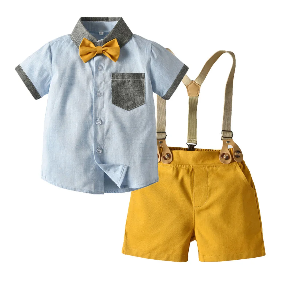 2 Pieces Set Baby Kid Boys Dressy Bow Shirts Suits And Solid Color Rompers Wholesale 22052623