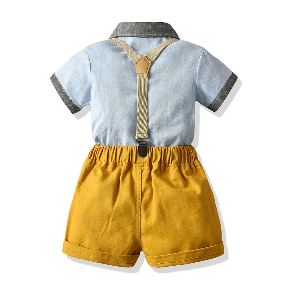 2 Pieces Set Baby Kid Boys Dressy Bow Shirts Suits And Solid Color Rompers Wholesale 22052623