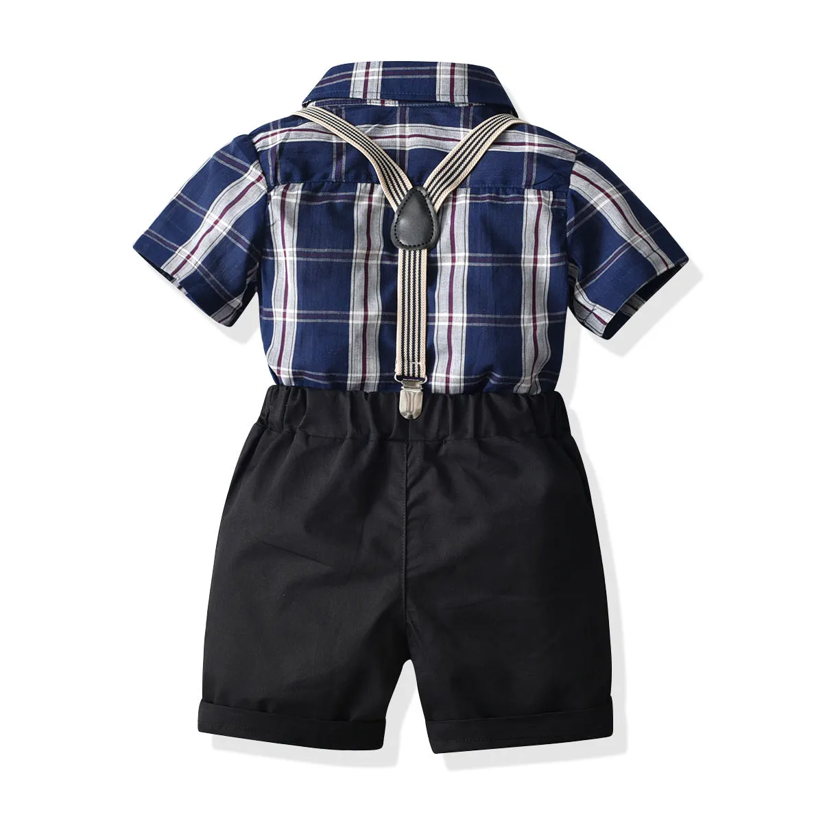 2 Pieces Set Baby Kid Boys Dressy Checked Bow Shirts And Solid Color Rompers Suits Wholesale 220531130