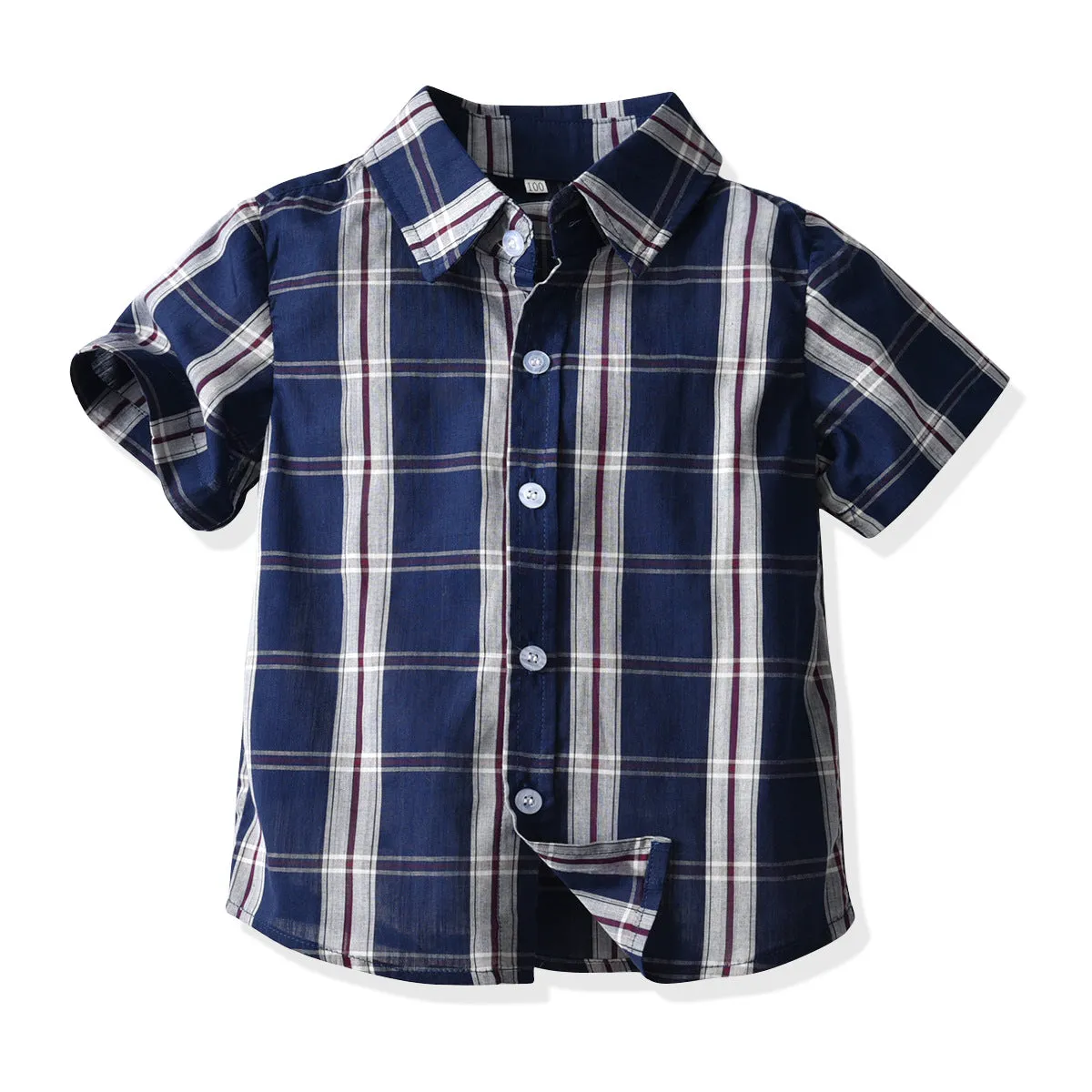 2 Pieces Set Baby Kid Boys Dressy Checked Bow Shirts And Solid Color Rompers Suits Wholesale 220531130