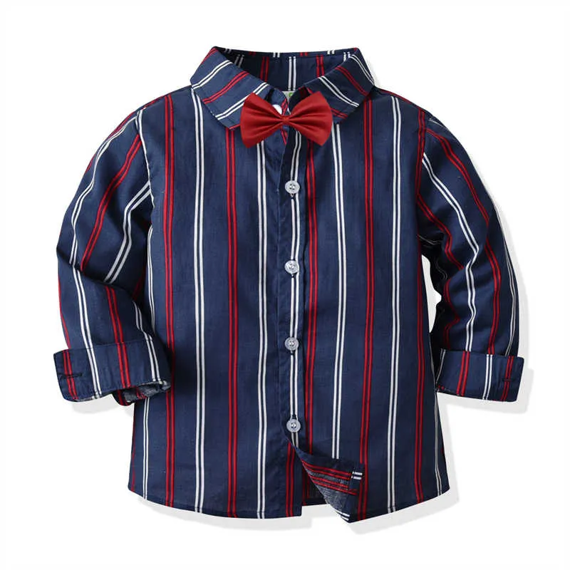 2 Pieces Set Baby Kid Boys Dressy Striped Bow Shirts And Pants Suits Wholesale 211109436