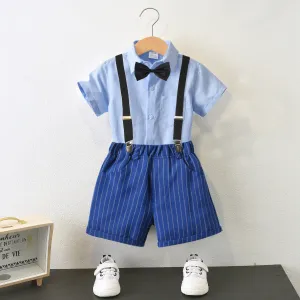 2 Pieces Set Baby Kid Boys Solid Color Bow Shirts And Striped Shorts Wholesale 220531176