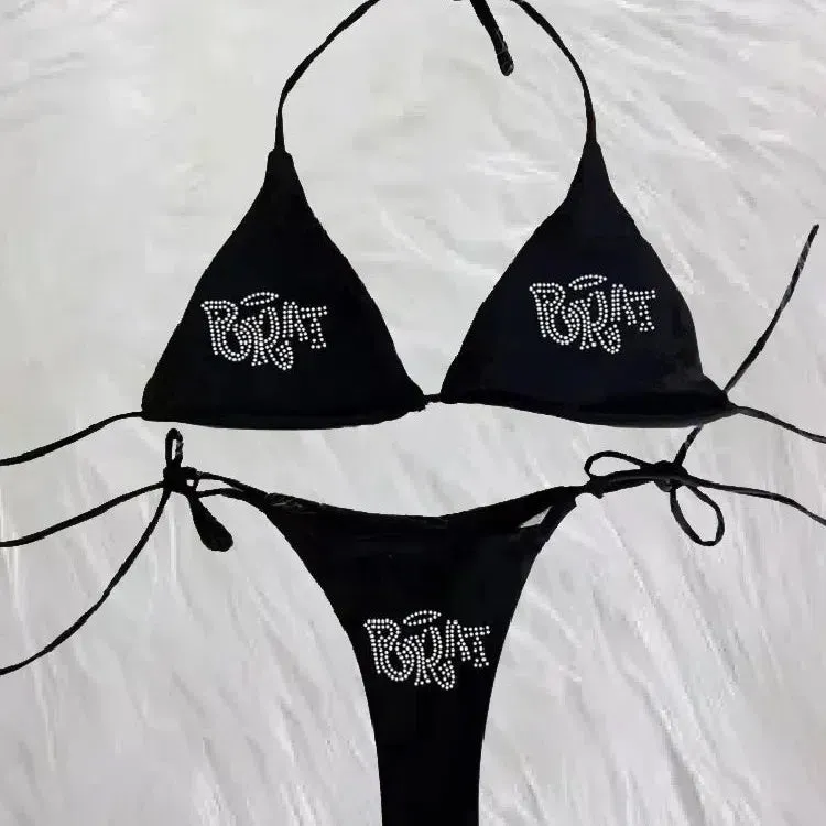 2000s Woman Punk New Beach Swimwear Grunge Rhinestone Bikini