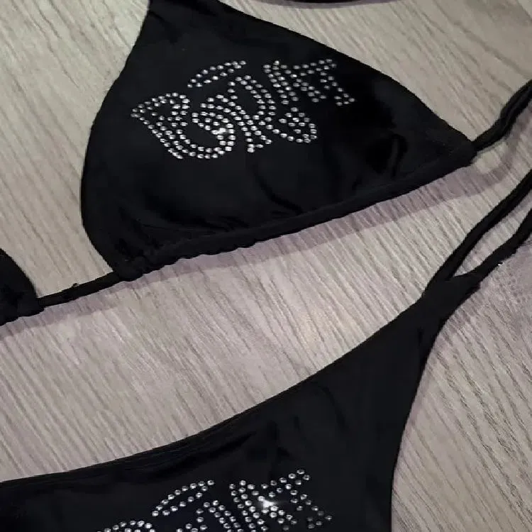 2000s Woman Punk New Beach Swimwear Grunge Rhinestone Bikini