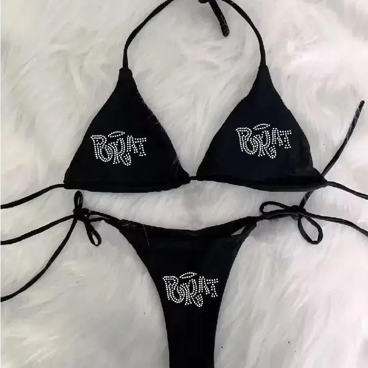 2000s Woman Punk New Beach Swimwear Grunge Rhinestone Bikini