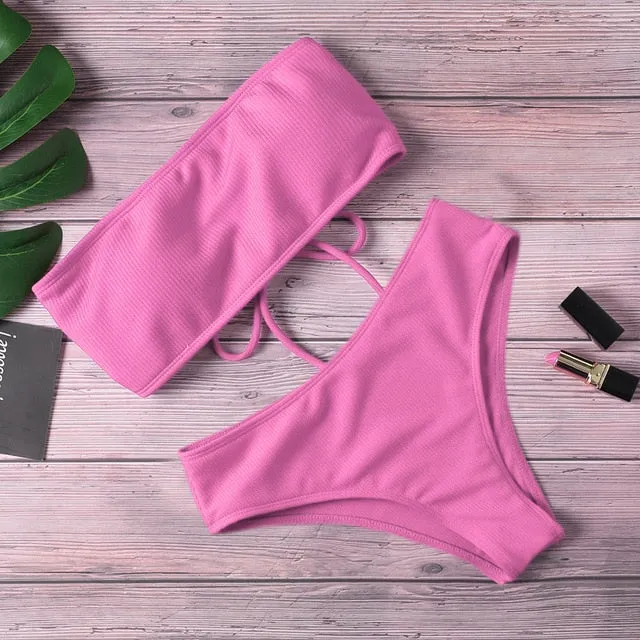 2021 Summer New Bikini Women Swimwear High Waist Strapless Sizes S - L