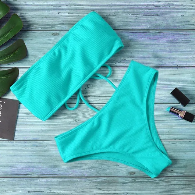 2021 Summer New Bikini Women Swimwear High Waist Strapless Sizes S - L