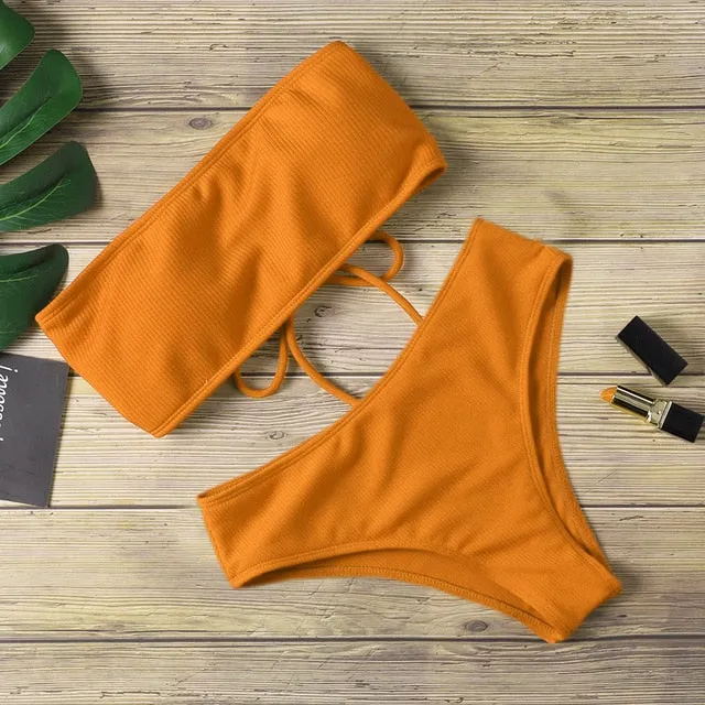 2021 Summer New Bikini Women Swimwear High Waist Strapless Sizes S - L
