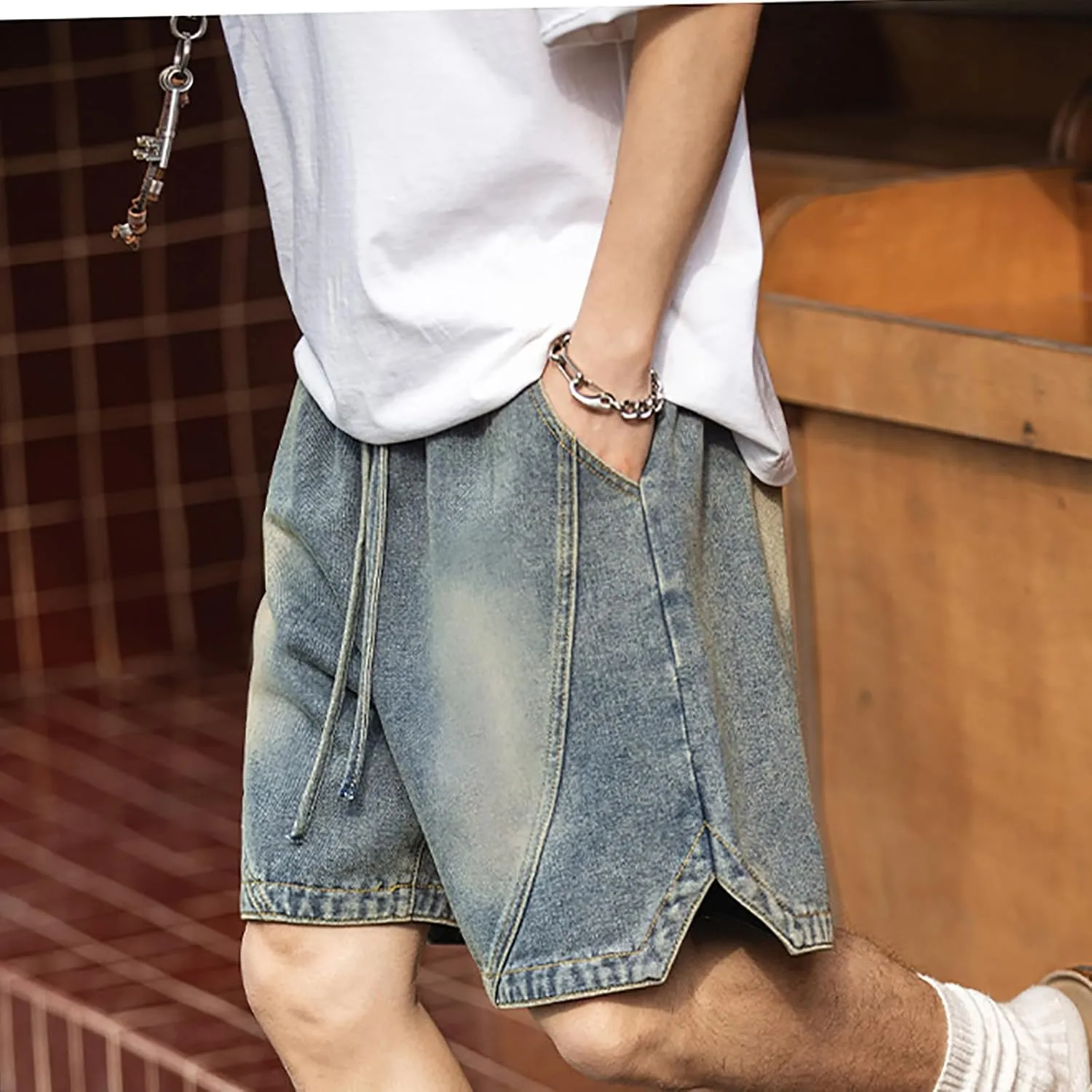 2025 Denim Shorts Mens Workwear Overalls Drawstring Short Jeans Denim Shorts Combat Cropped Trousers