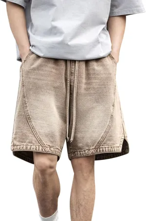 2025 Denim Shorts Mens Workwear Overalls Drawstring Short Jeans Denim Shorts Combat Cropped Trousers