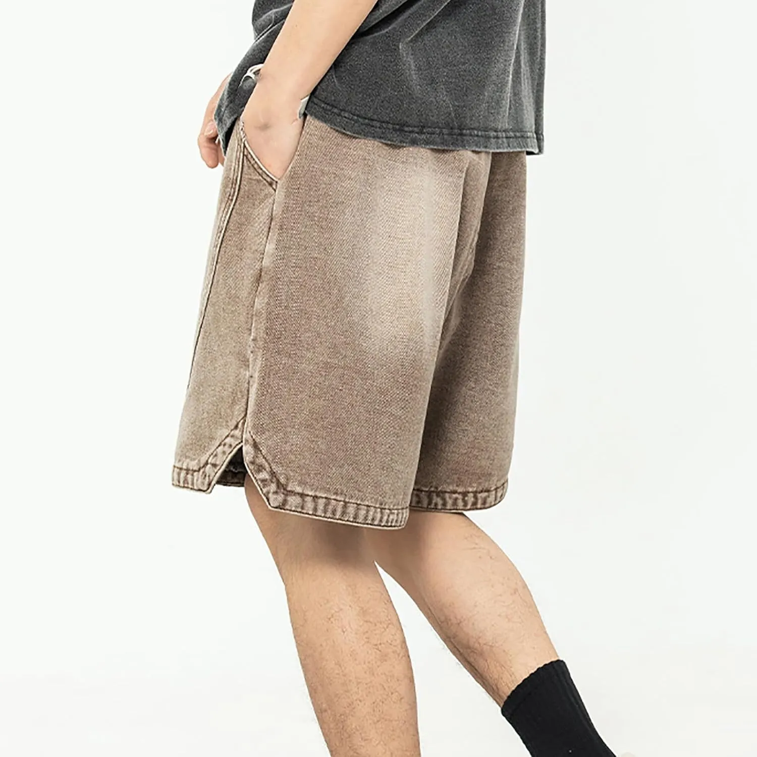 2025 Denim Shorts Mens Workwear Overalls Drawstring Short Jeans Denim Shorts Combat Cropped Trousers