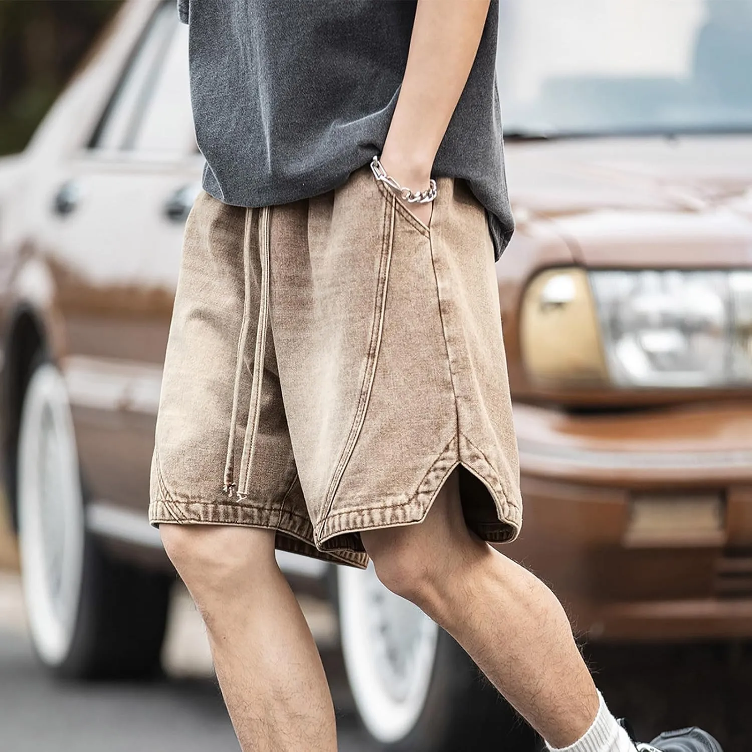 2025 Denim Shorts Mens Workwear Overalls Drawstring Short Jeans Denim Shorts Combat Cropped Trousers