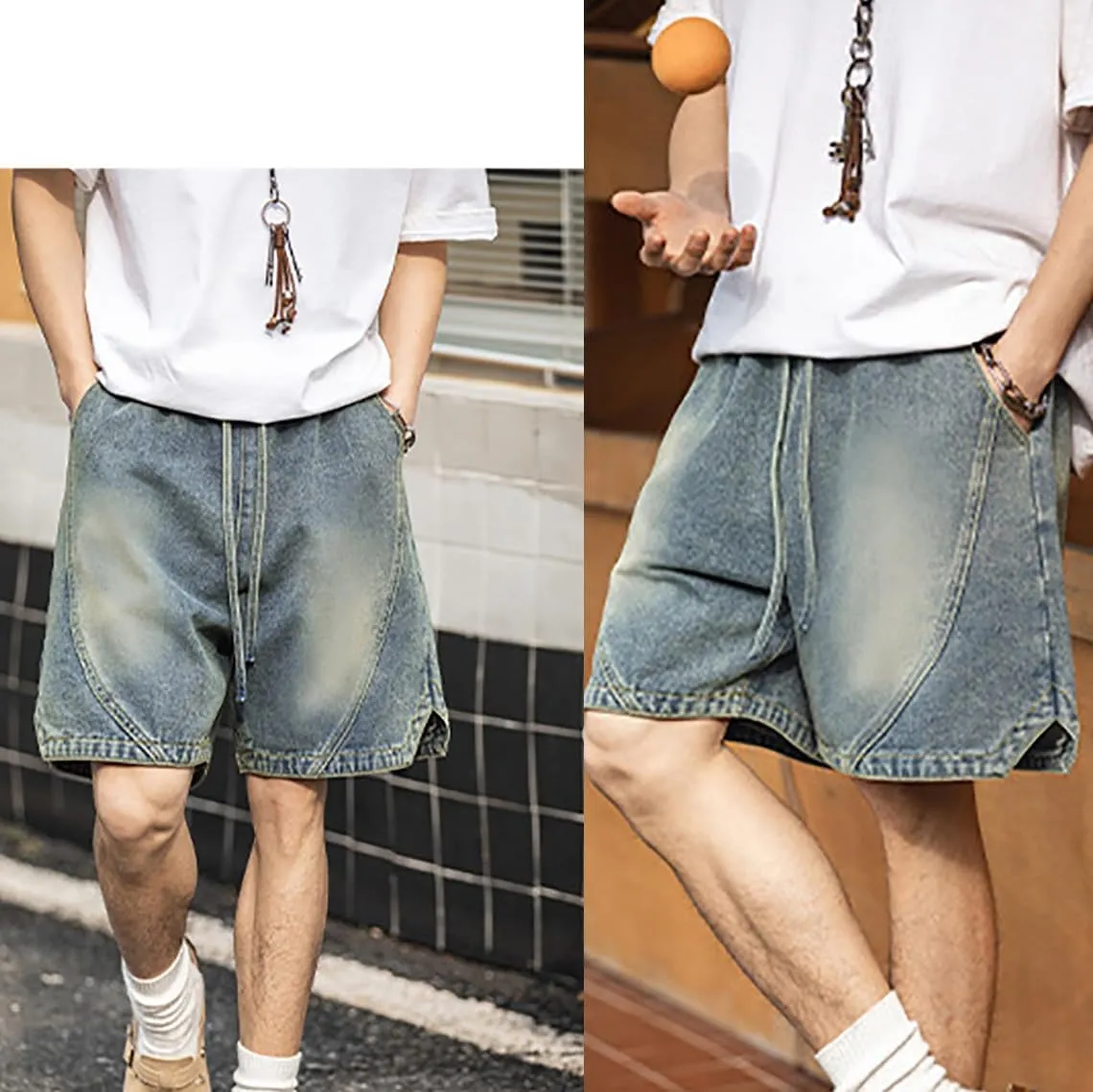 2025 Denim Shorts Mens Workwear Overalls Drawstring Short Jeans Denim Shorts Combat Cropped Trousers