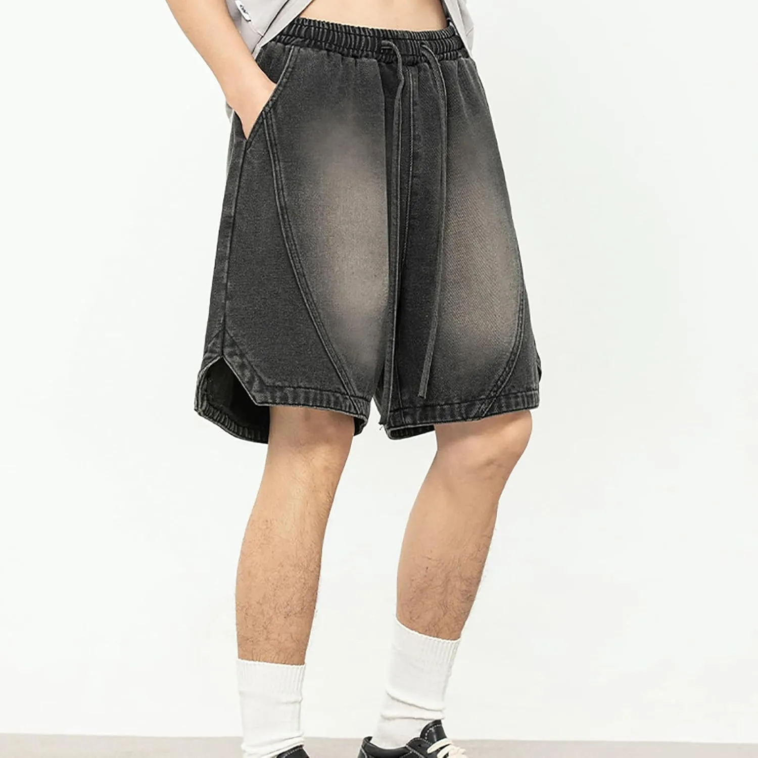 2025 Denim Shorts Mens Workwear Overalls Drawstring Short Jeans Denim Shorts Combat Cropped Trousers