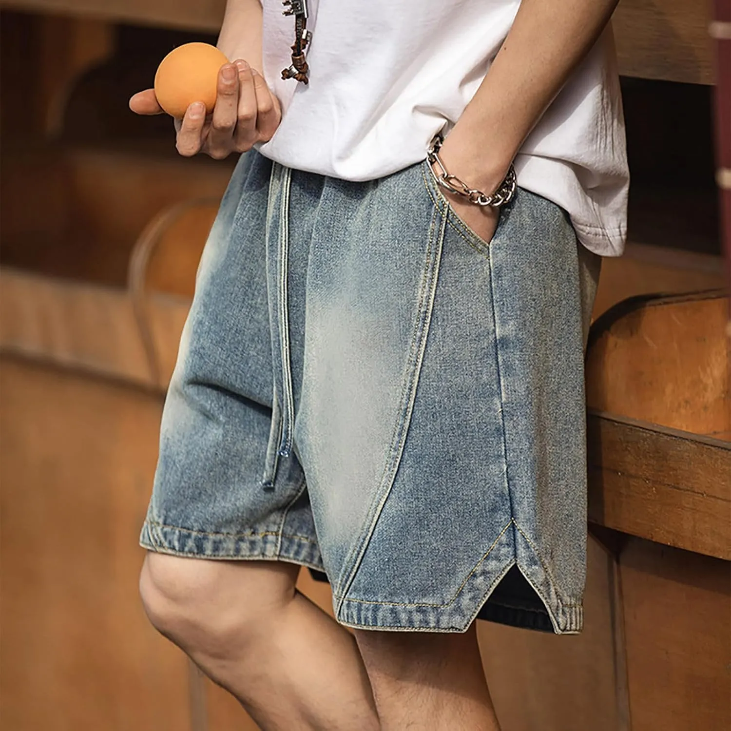 2025 Denim Shorts Mens Workwear Overalls Drawstring Short Jeans Denim Shorts Combat Cropped Trousers