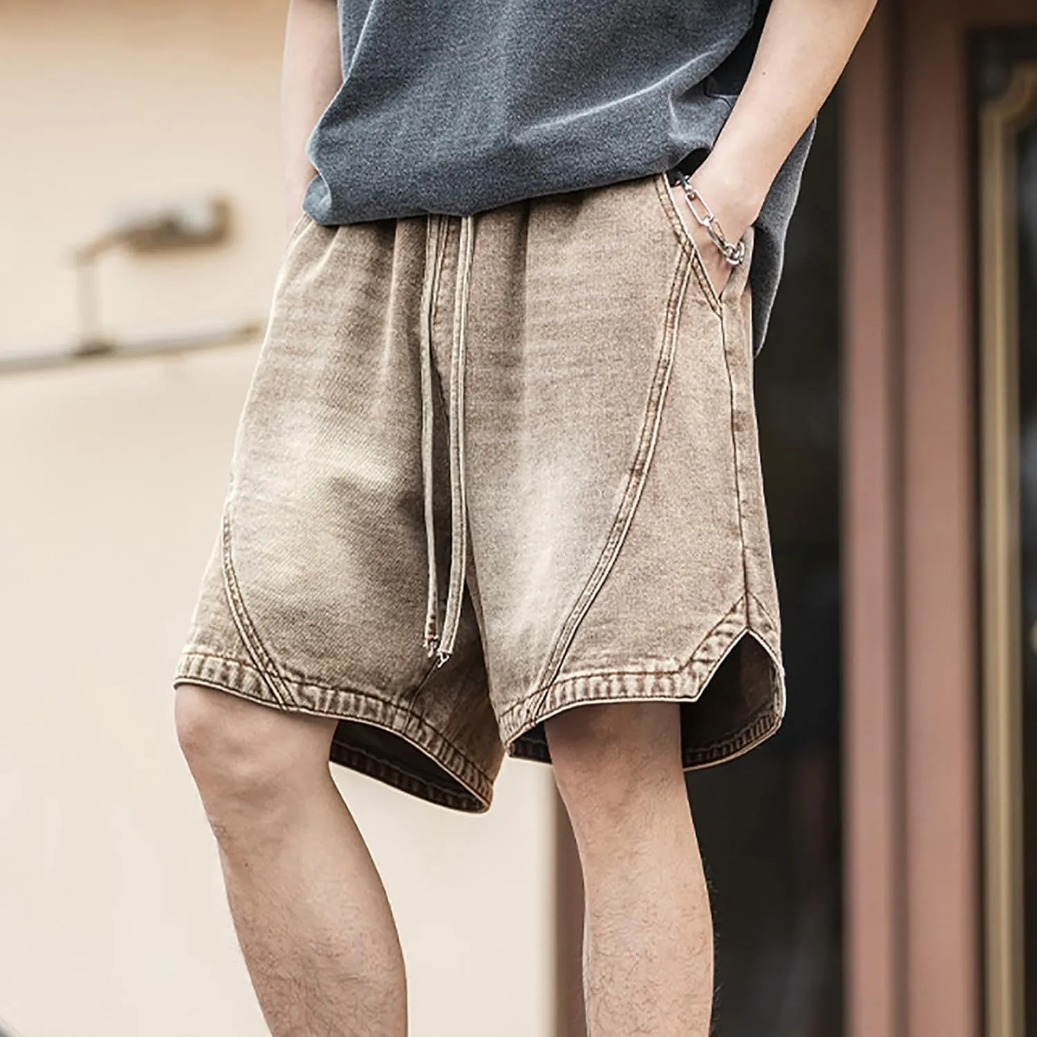 2025 Denim Shorts Mens Workwear Overalls Drawstring Short Jeans Denim Shorts Combat Cropped Trousers