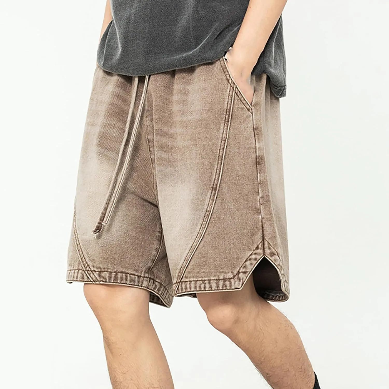 2025 Denim Shorts Mens Workwear Overalls Drawstring Short Jeans Denim Shorts Combat Cropped Trousers
