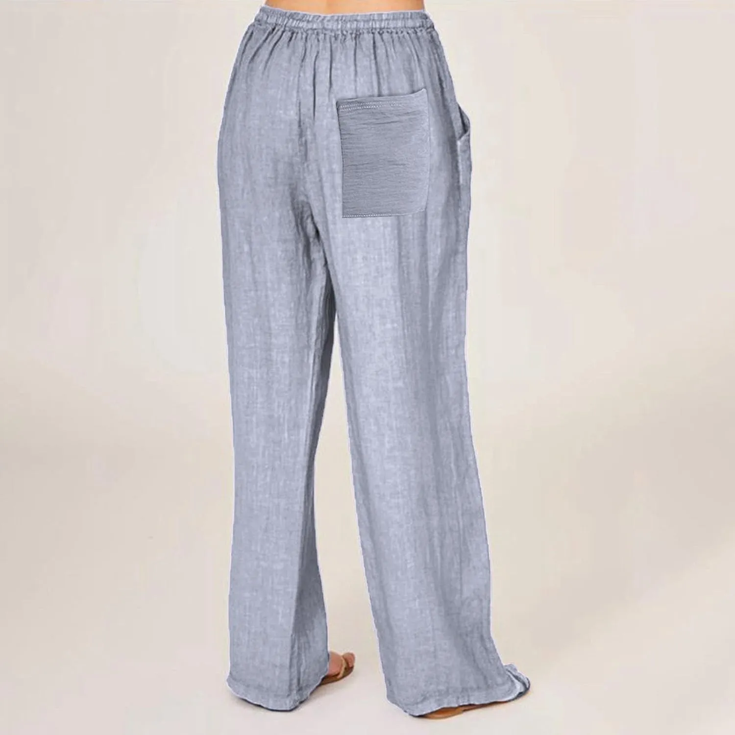 2025 Summer Womens Cotton Linen Pants Casual Drawstring High Elastic Wide Leg Soft Loose Fit Trousers with Pockets