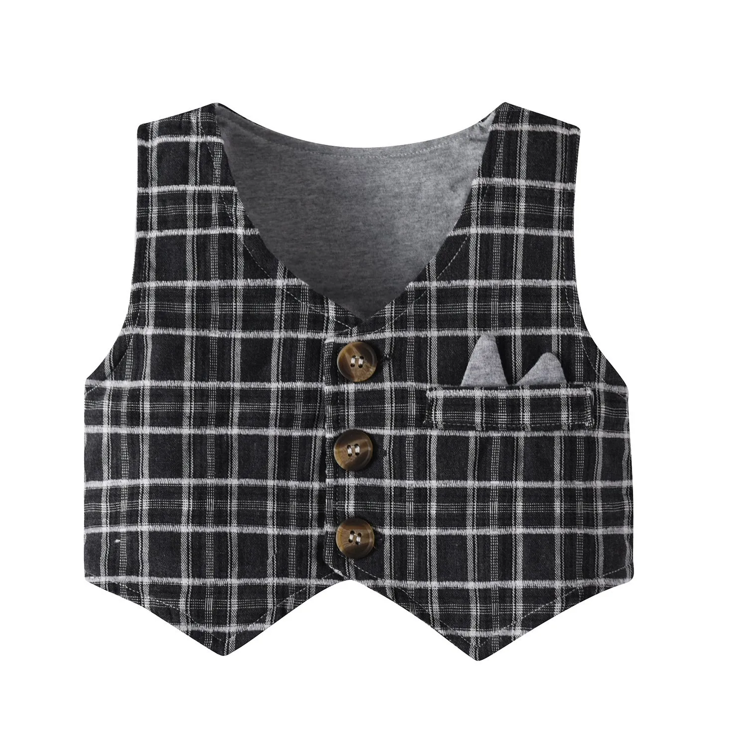 3 Pieces Set Baby Boys Birthday Party Solid Color Bow Rompers Checked Vests Waistcoats And Pants Wholesale 221214235