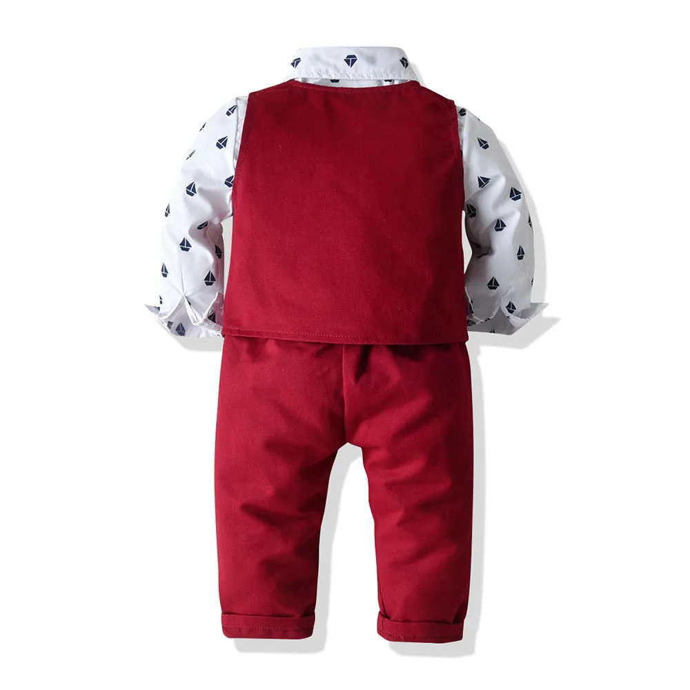 3 Pieces Set Baby Kid Boys Birthday Bow Print Shirts And Solid Color Vests Waistcoats And Pants Wholesale 23041132