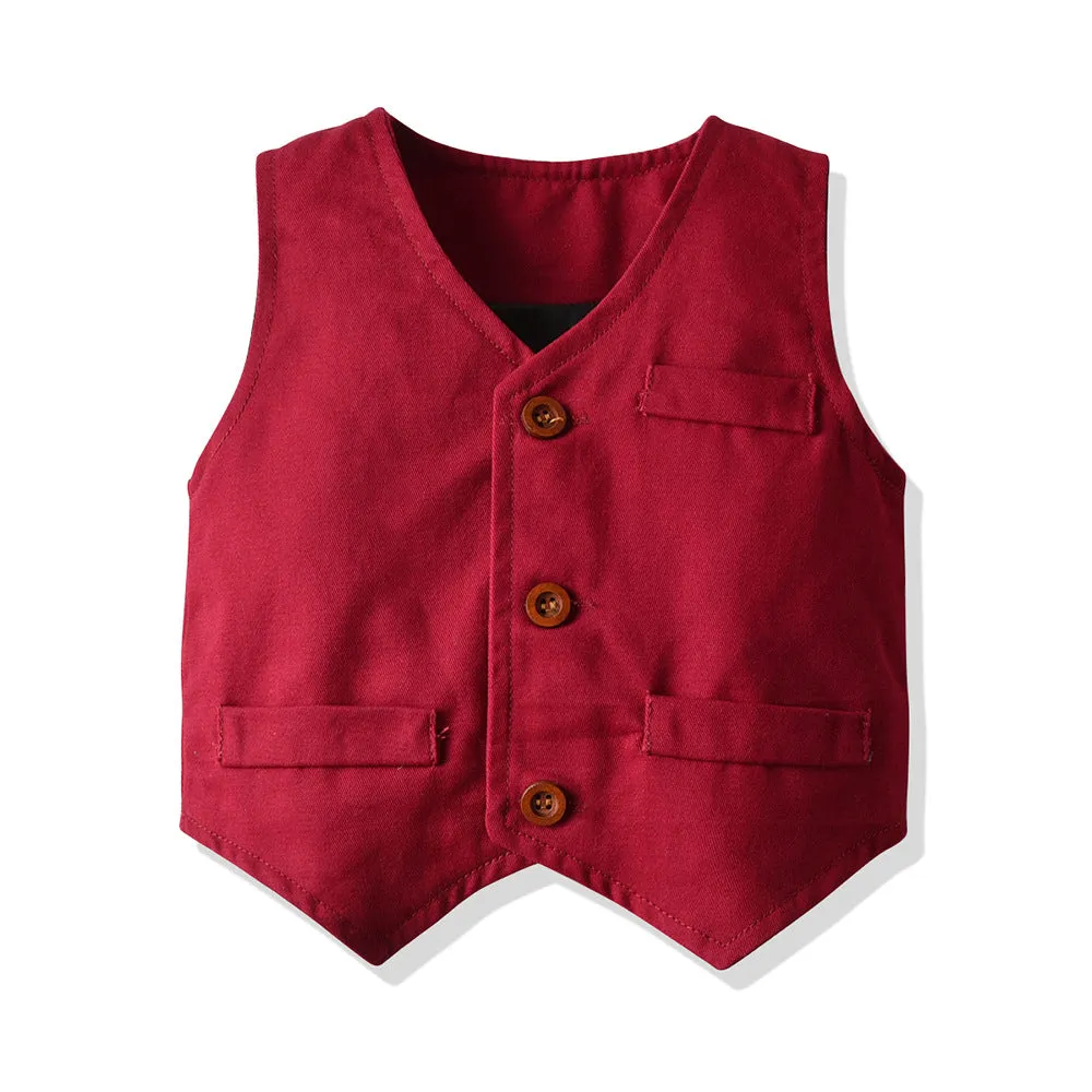 3 Pieces Set Baby Kid Boys Birthday Bow Print Shirts And Solid Color Vests Waistcoats And Pants Wholesale 23041132