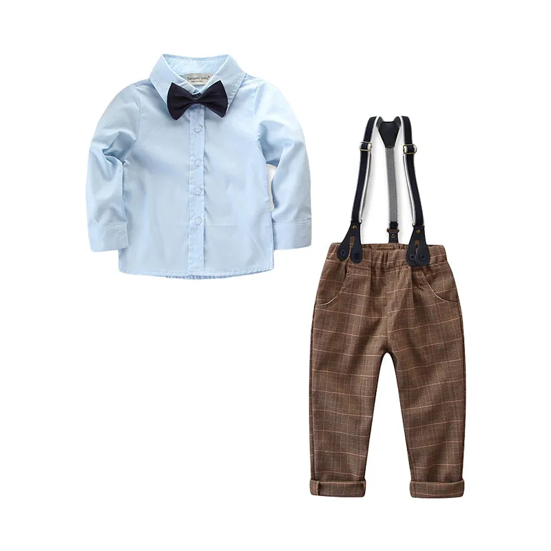 3 Pieces Set Baby Kid Boys Birthday Party Solid Color Bow Shirts And Striped Vests Waistcoats And Pants Wholesale 22071172