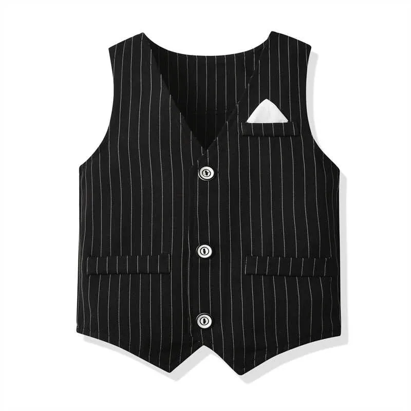 3 Pieces Set Baby Kid Boys Dressy Birthday Party Solid Color Bow Shirts And Striped Vests Waistcoats And Jumpsuits Wholesale 211109515