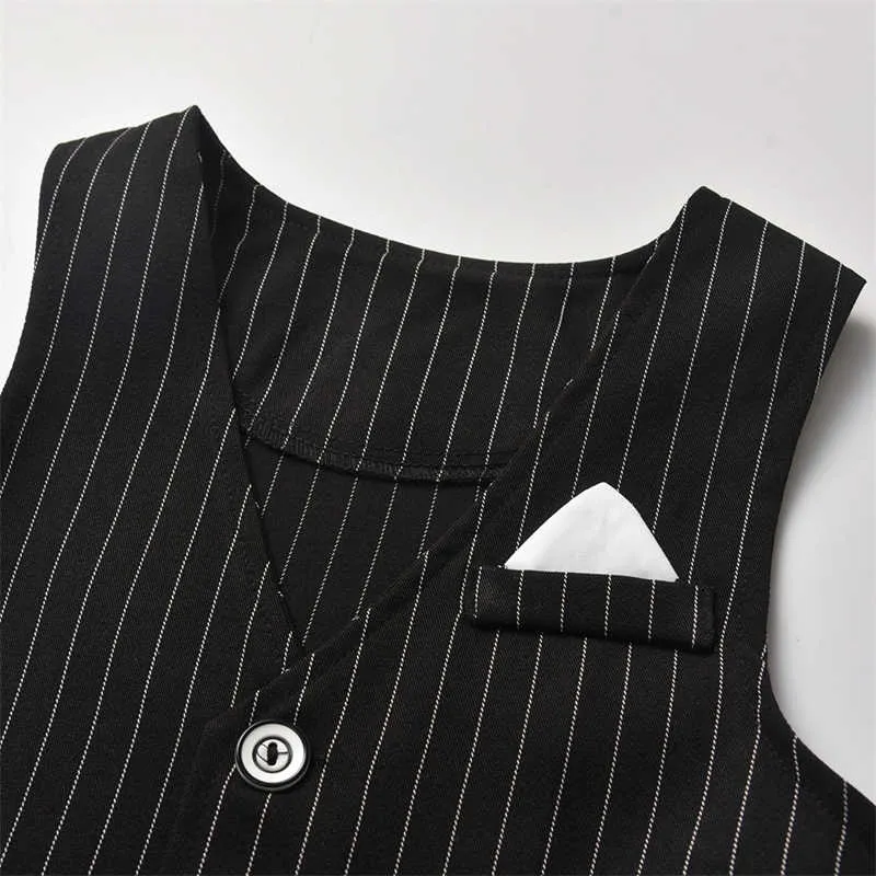 3 Pieces Set Baby Kid Boys Dressy Birthday Party Solid Color Bow Shirts And Striped Vests Waistcoats And Jumpsuits Wholesale 211109515