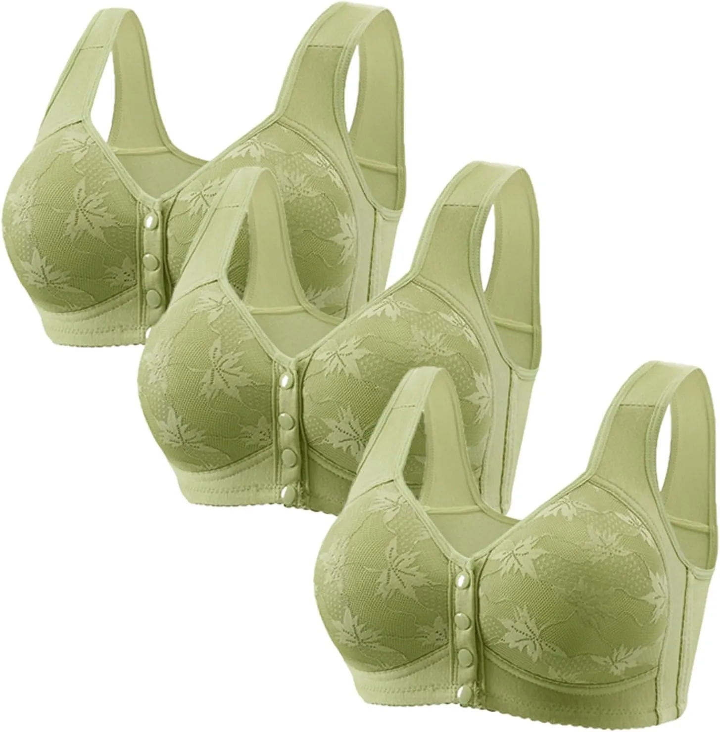 3pcs Bras for Older Women Front Open No Underwire Bra Plus Size Full Coverage Push Up Comfortable Everyday Bralette