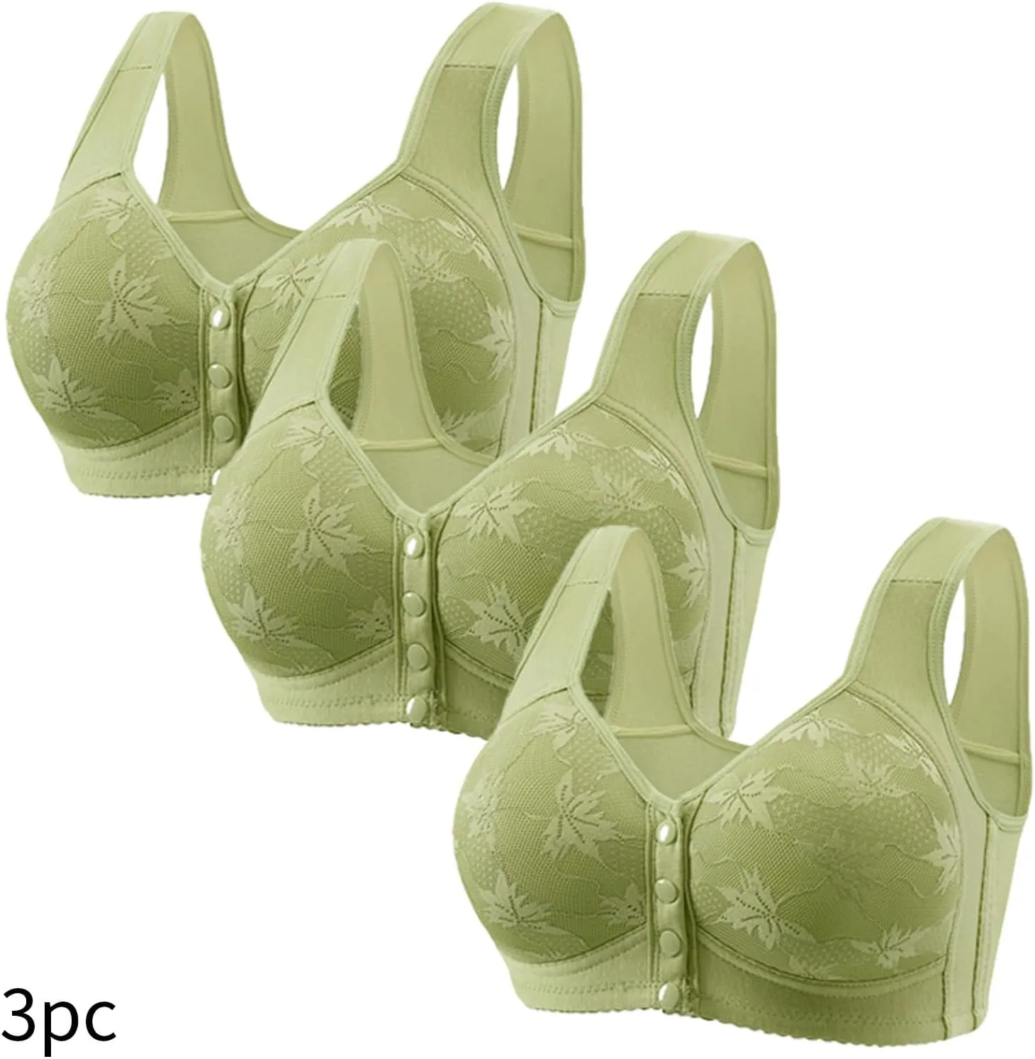 3pcs Bras for Older Women Front Open No Underwire Bra Plus Size Full Coverage Push Up Comfortable Everyday Bralette