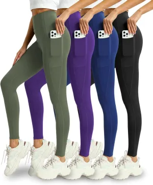 4 Pack Leggings with Pockets for Women - Soft High Waisted Tummy Control Workout Yoga Pants