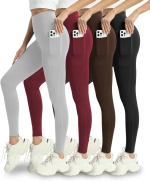 4 Pack Leggings with Pockets for Women - Soft High Waisted Tummy Control Workout Yoga Pants