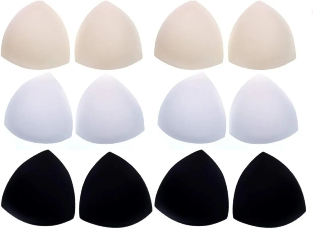6 Pairs Foam Bra pad Insert Removable Triangle Bra Enhancer Cup for Swimwear Sports Bra Bikini, Black White Beige 3 Colours
