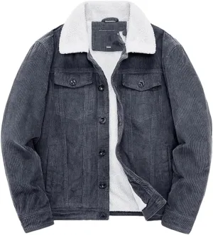 Adhdyuud Male Cotton Padded Warm Jackets Loose Corduroy Short Parka Coat Casual Solid Zip Windbreaker Gray 4XL