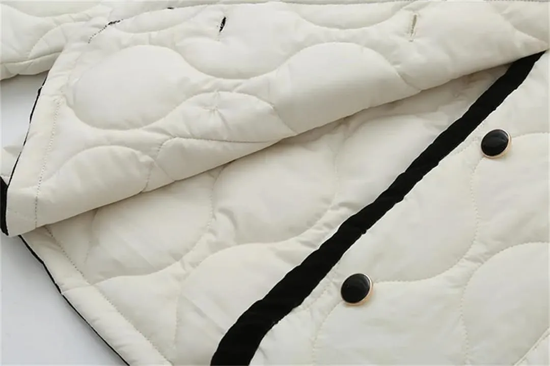 Adhdyuud Women With Pocket Lapel Cotton Padded Coat Double-Breasted Winter Thin Warm Outerwear