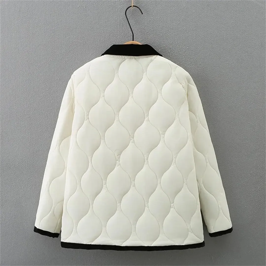 Adhdyuud Women With Pocket Lapel Cotton Padded Coat Double-Breasted Winter Thin Warm Outerwear