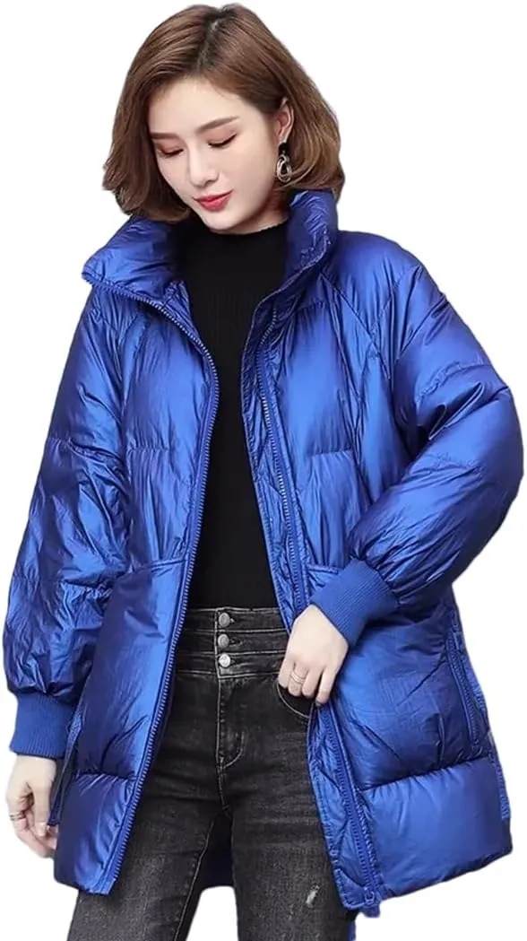 Adhdyuud Womens Solid With Pocket Winter Outerwear Thicken Warm Zipper Cotton-Padded Coat Winter