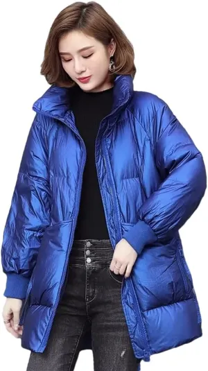 Adhdyuud Womens Solid With Pocket Winter Outerwear Thicken Warm Zipper Cotton-Padded Coat Winter