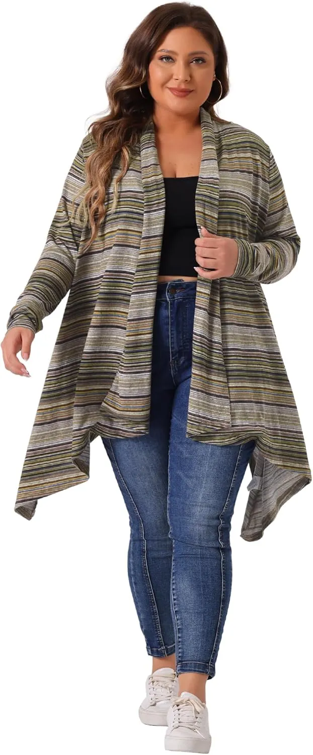 Agnes Orinda Plus Size Cardigan Sweaters for Women Lightweight Long Sleeve Open Front Knit Stripe Cardigans