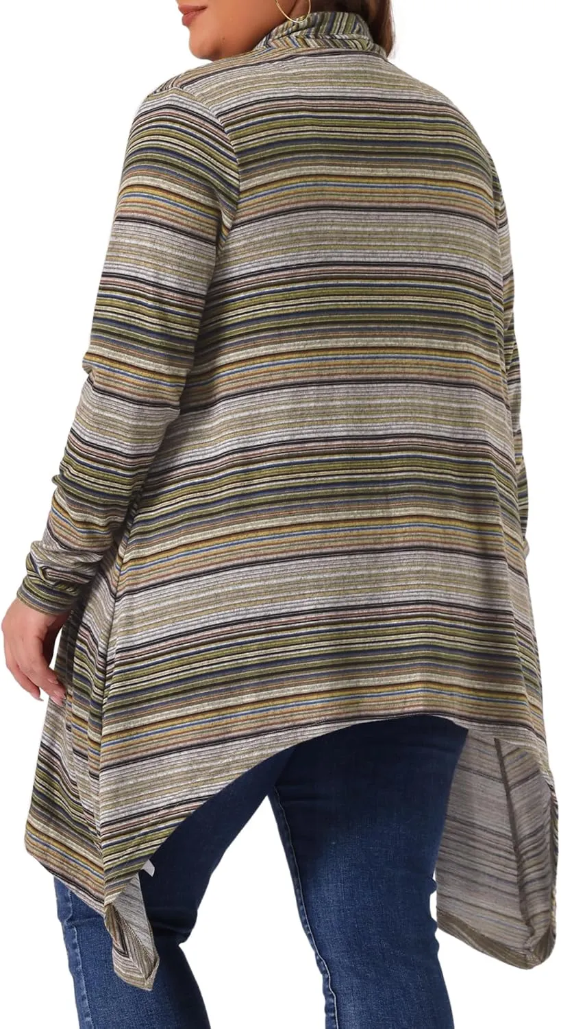 Agnes Orinda Plus Size Cardigan Sweaters for Women Lightweight Long Sleeve Open Front Knit Stripe Cardigans